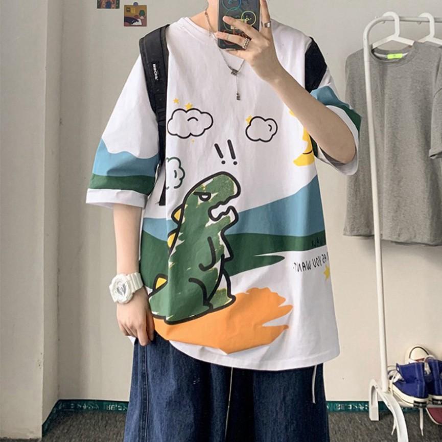 Áo Thun Tay Lỡ Oversize Phông - Form Rộng Dáng Unisex - Ulzzang Hình Khủng Long