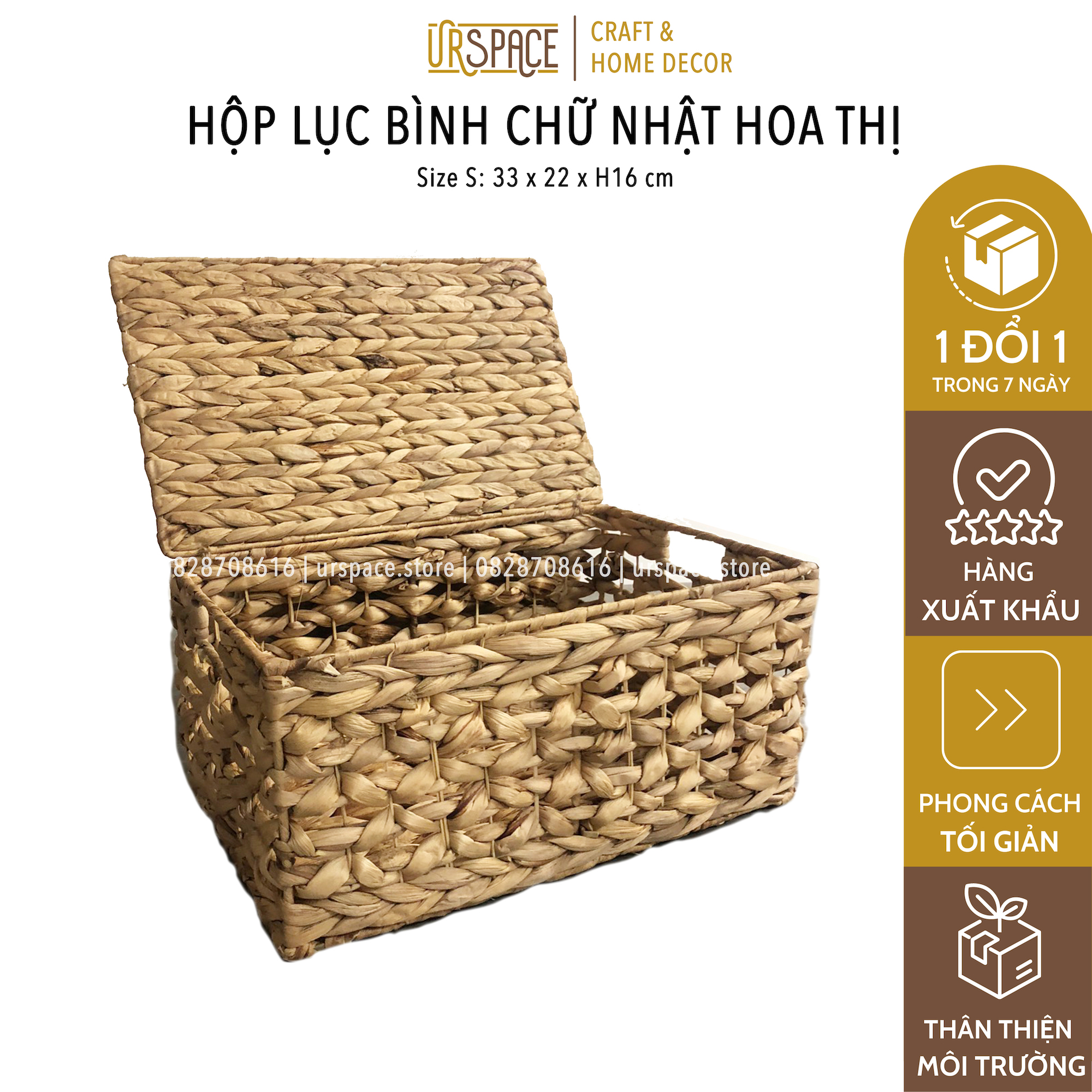 Sọt cói chữ nhật có nắp đựng quần áo, trang trí decor/ Hand woven water hyacinth storage box