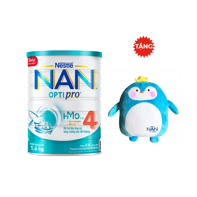 Sữa Bột Nestlé NAN OPTIPRO HM-O 4 1.6kg - Tặng Gối Ôm Chim Cánh Cụt Khổng Lồ