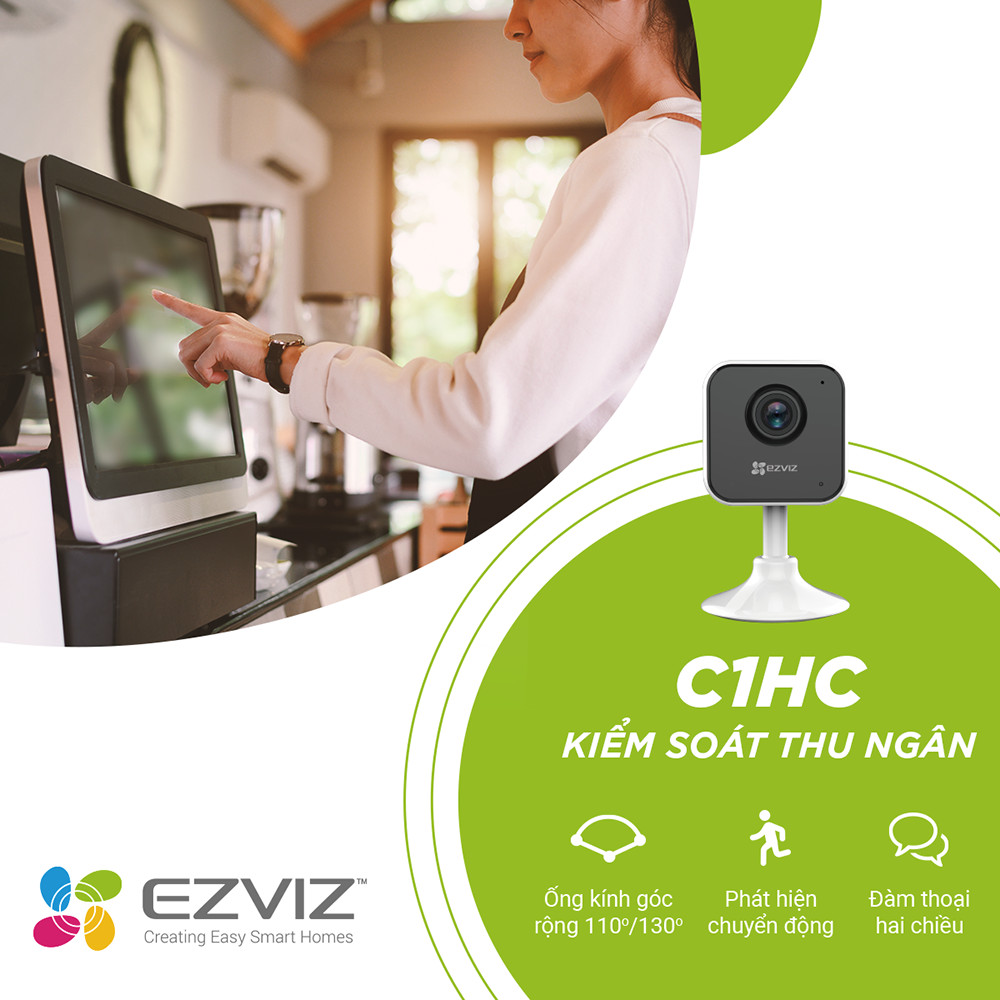 Camera IP wifi EZVIZ C1HC Full HD 1080p đàm thoại 2 chiều, ống kính góc rộng 130 độ - Hàng Chính Hãng