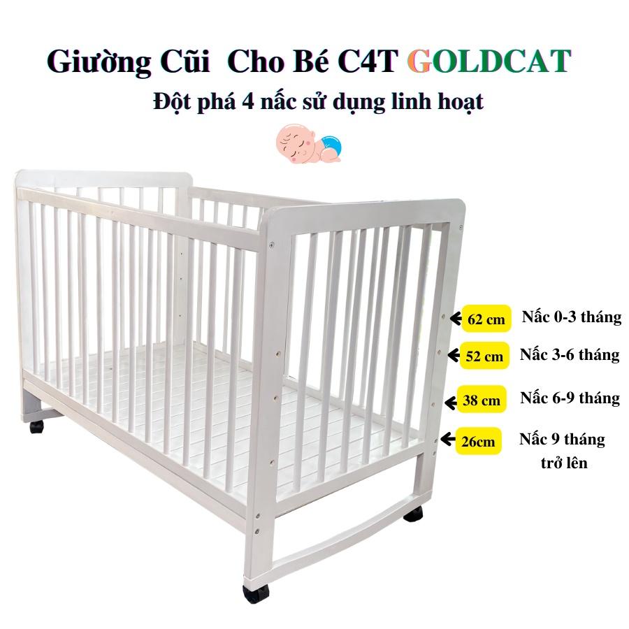 Cũi Giường Cho Bé 4IN1 GOLDCAT C11 Chất Liệu Gỗ Quế Tự Nhiên Màu Trắng, An Toàn Cho Bé, Giúp Bé Chống Trào Ngược