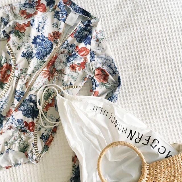 Bikini tay dài hoa lá khoá kéo