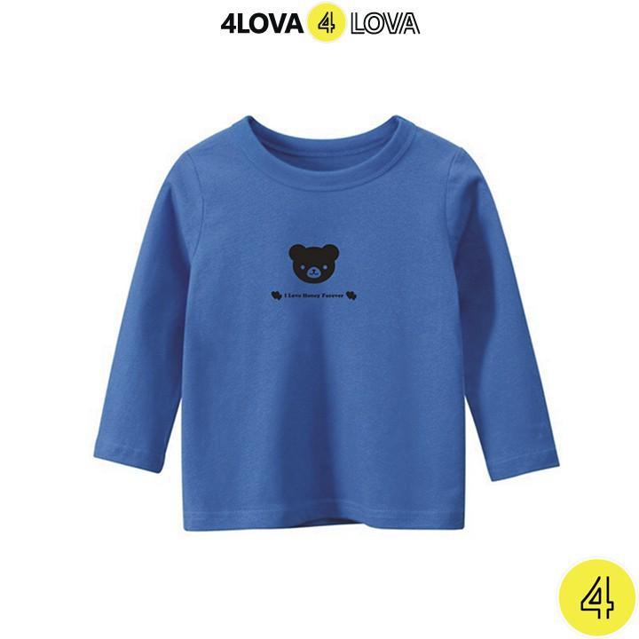 Áo thun dài tay cổ tròn 4LOVA cho bé trai và bé gái in hình gấu nhỏ xinh mẫu 2 BT&BG-AG