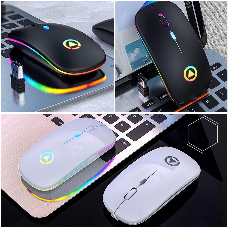 Chuột Không Dây Bluetooth SEASY A2 Sạc Pin, Chống Ồn, Chế Độ Kép Wireless Usb 2.4Ghz, Hiệu Ứng Đèn Led RGB- Hàng Chính Hãng