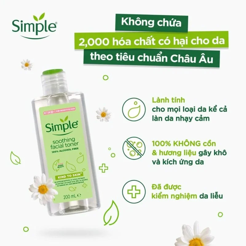 Combo dưỡng da dịu nhẹ, sạch sâu Simple (Tẩy trang + Sữa rửa mặt + Toner + Sữa dưỡng)