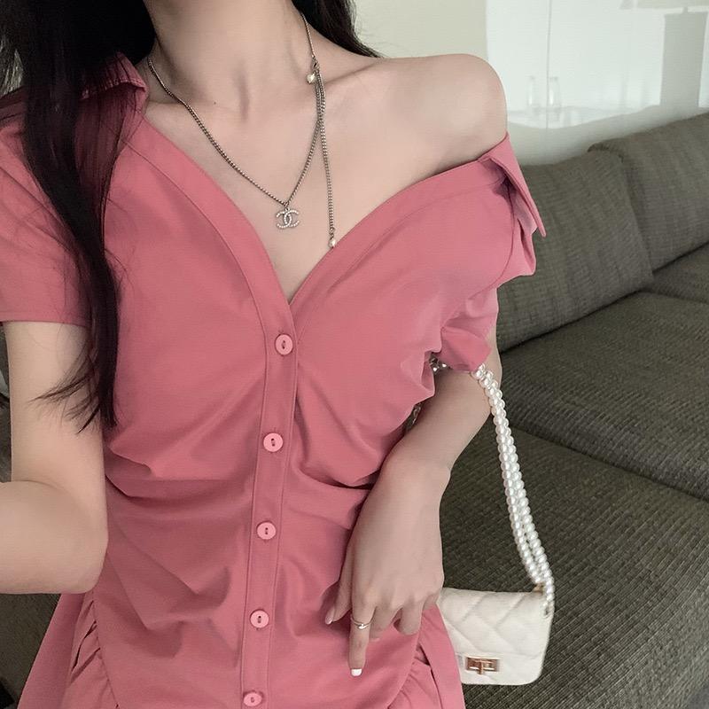 MS750 Váy đầm sơ mi cổ bẻ xếp ly eo đuôi cá