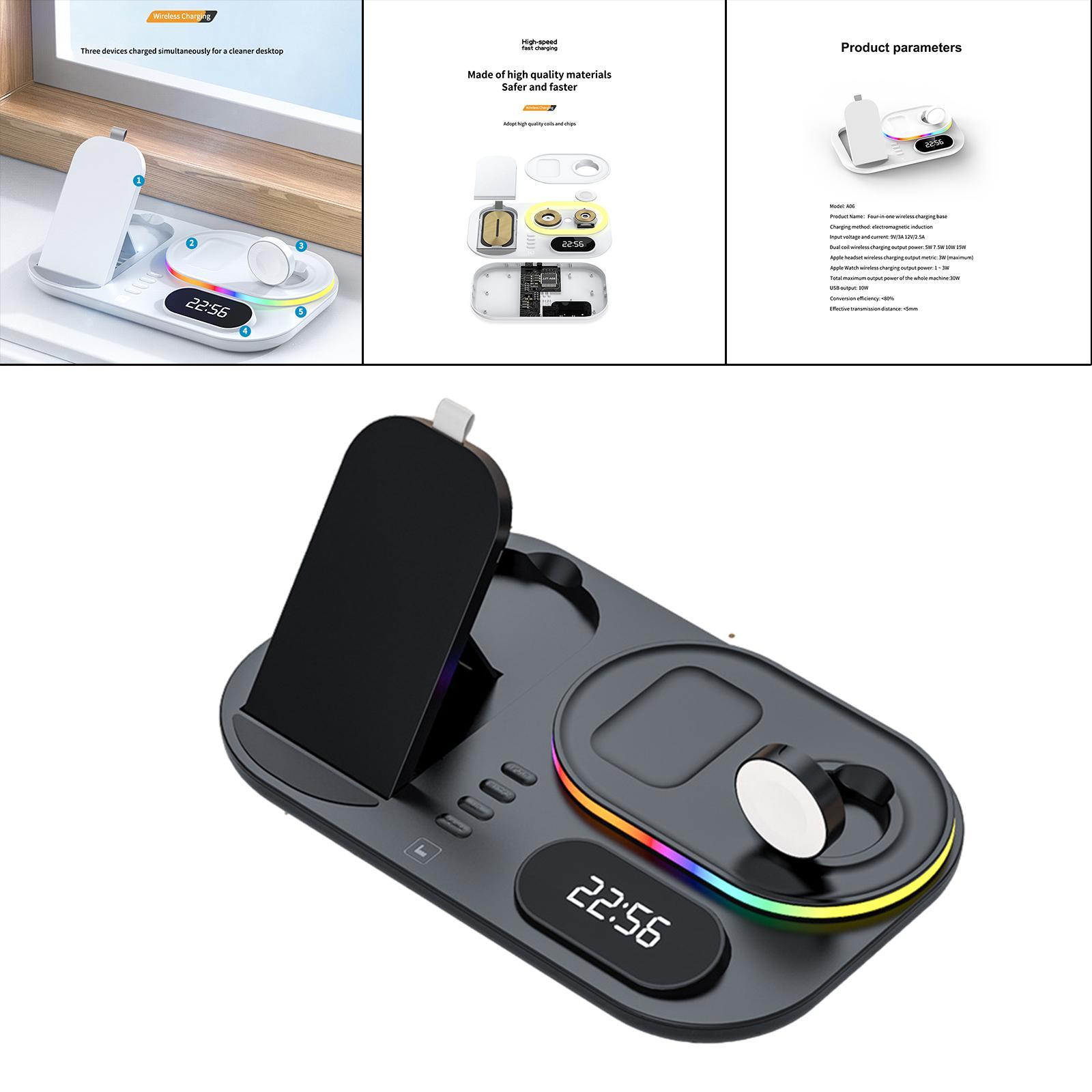 3 IN 1 Wireless Charger Stand Fast Charging Dock Adjustable Black