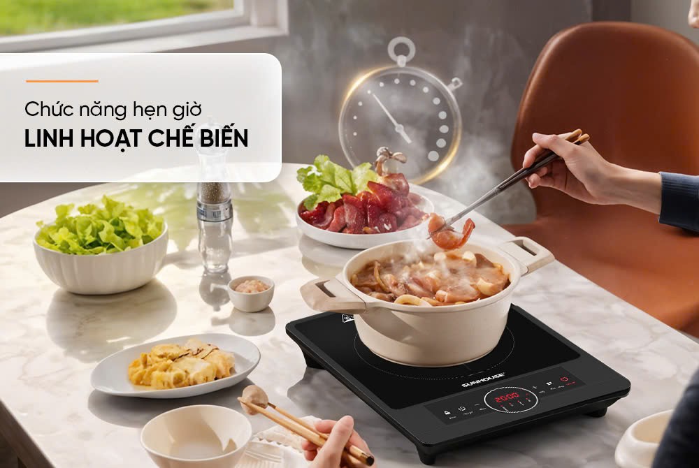 Bếp hồng ngoại Sunhouse SHD6012A - Công suất 2000W - Mặt kính pha lê - Chế độ hẹn giờ - Khóa trẻ em - Đa chức năng - Hàng chính hãng