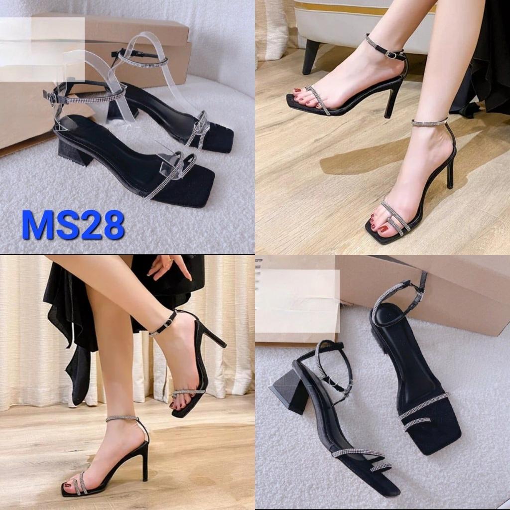 Giày Sandal Cao Gót Nữ 3 Phân, 7 Phân Quai Đính Đá - MS 028