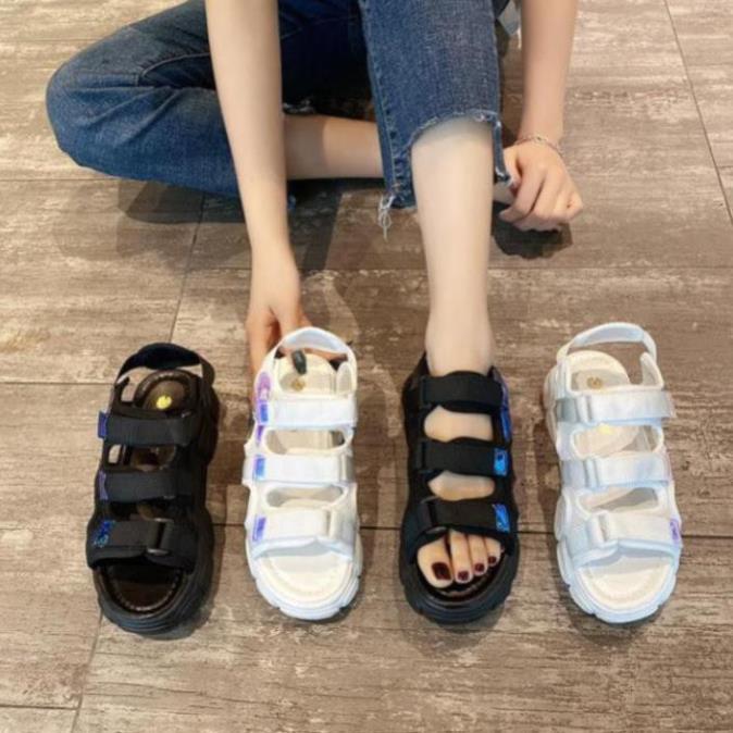 Dép Sandal Nữ, Sandal Nữ Giày Sandal Nữ Đi Học 3 Quai Cao 3Cm Chất Tuyệt Vời Fullbox Êm Và Nhẹ Chuẩn Size Màu Đen Kem