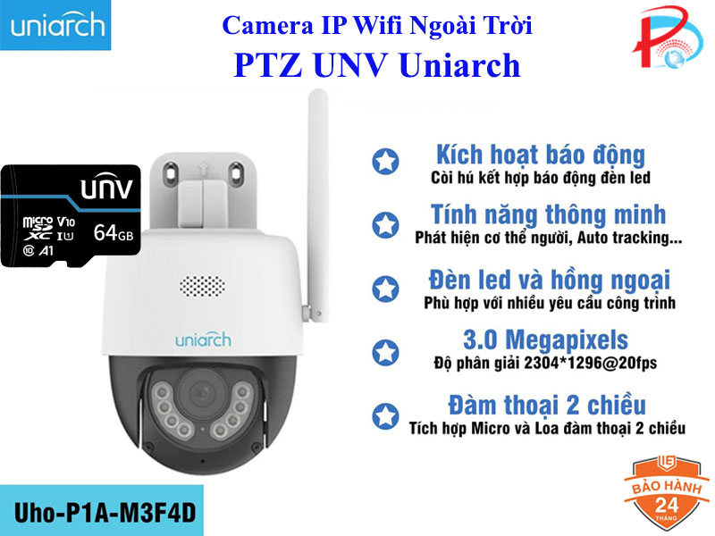 Camera IP Wifi PTZ UNV Uniarch 3MP UHO-P1A-M3F4D đàm thoại 2 chiều, Có Màu Đêm - Hàng chính hãng