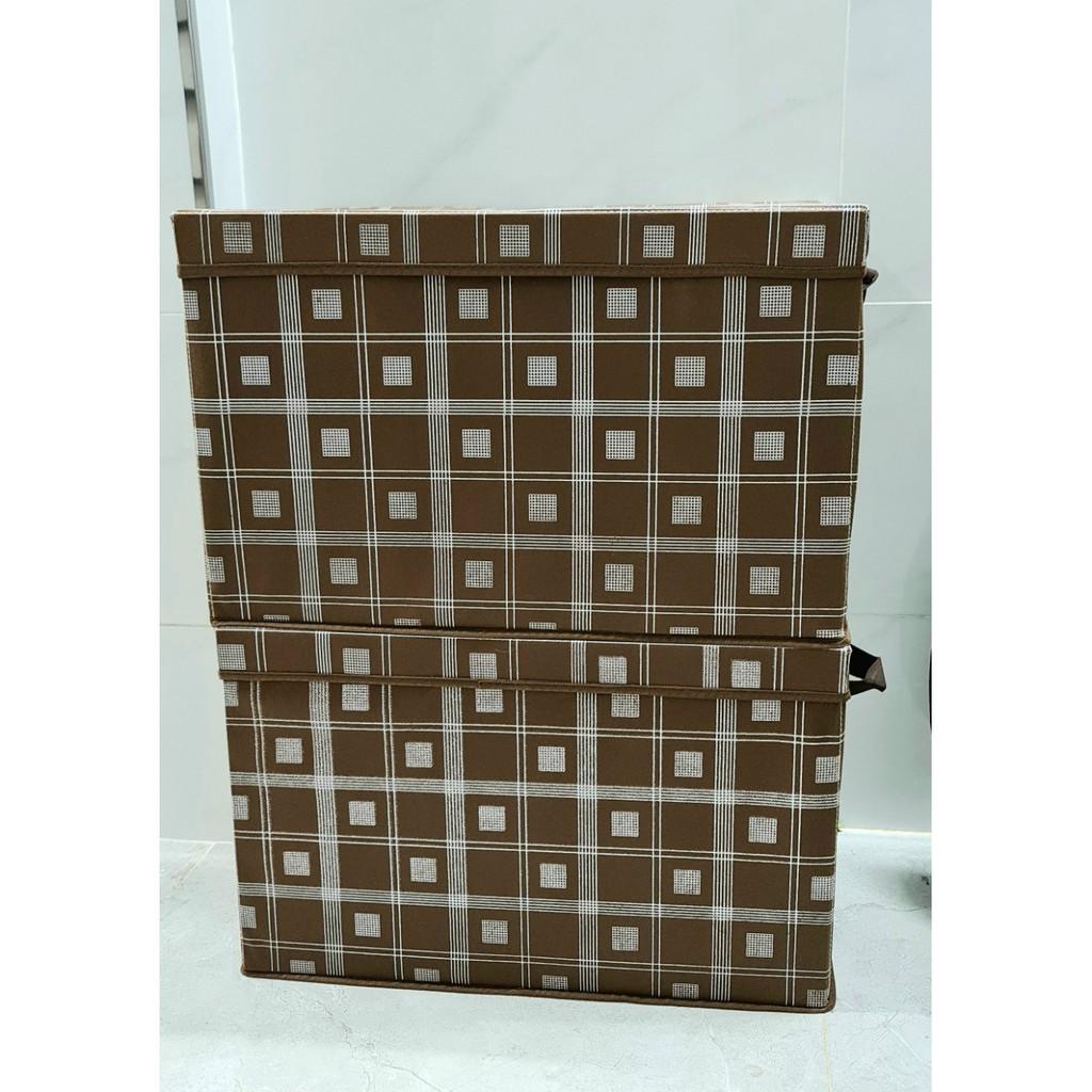 Combo 2 hộp vải Size Lớn đựng chăn màn nắp dời màu nâu Caro tiện lơi - MƠI