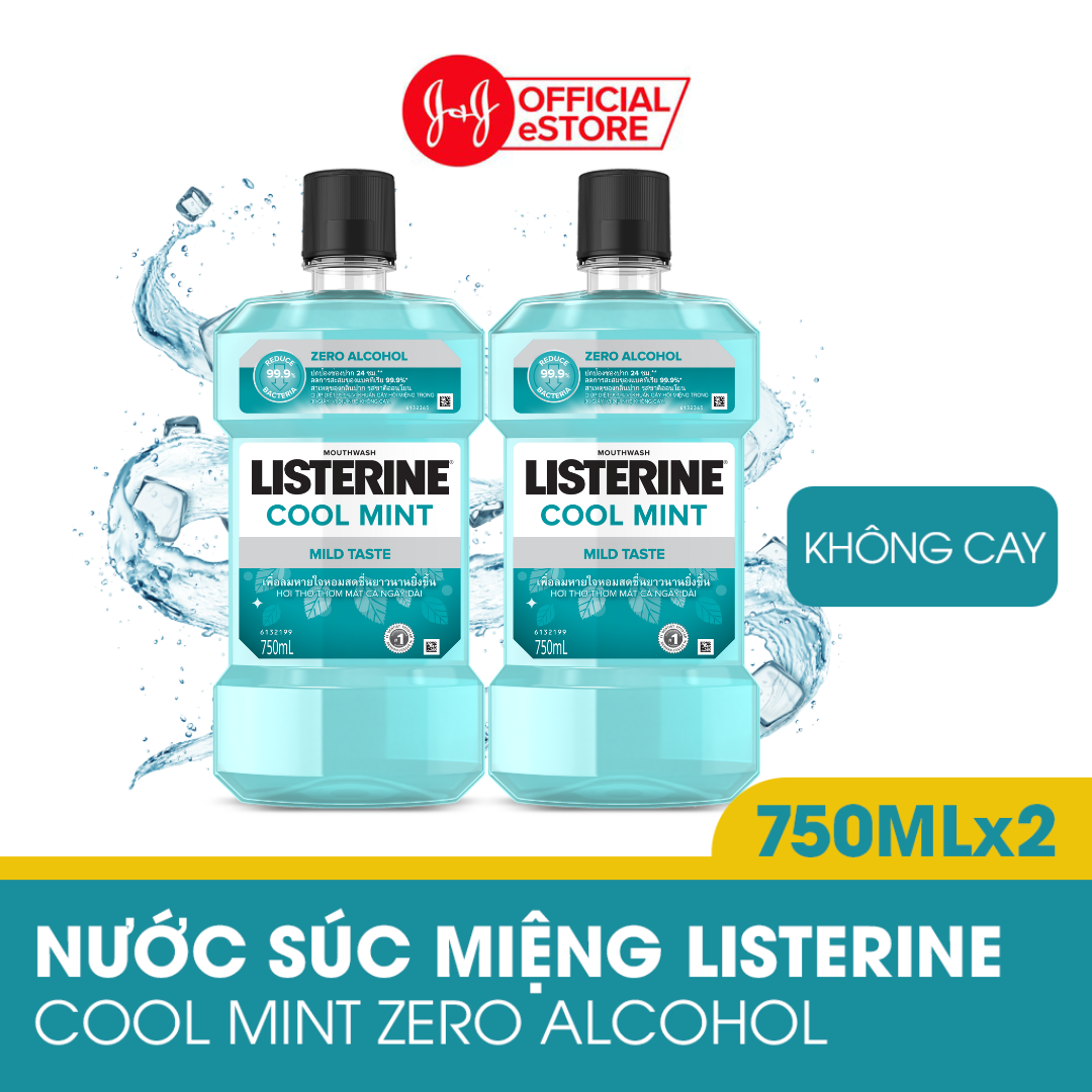 Bộ 2 Chai Nước Súc Miệng Listerine Giúp Hơi Thở Thơm Mát Cool Mint Zero Alcohol 750mlx2
