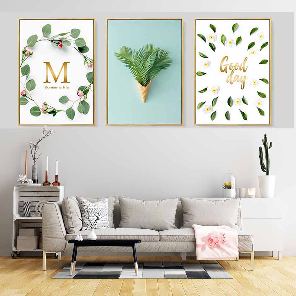 Bộ 3 tranh canvas treo tường Decor Hoa lá phong cách scandinavian - DC042