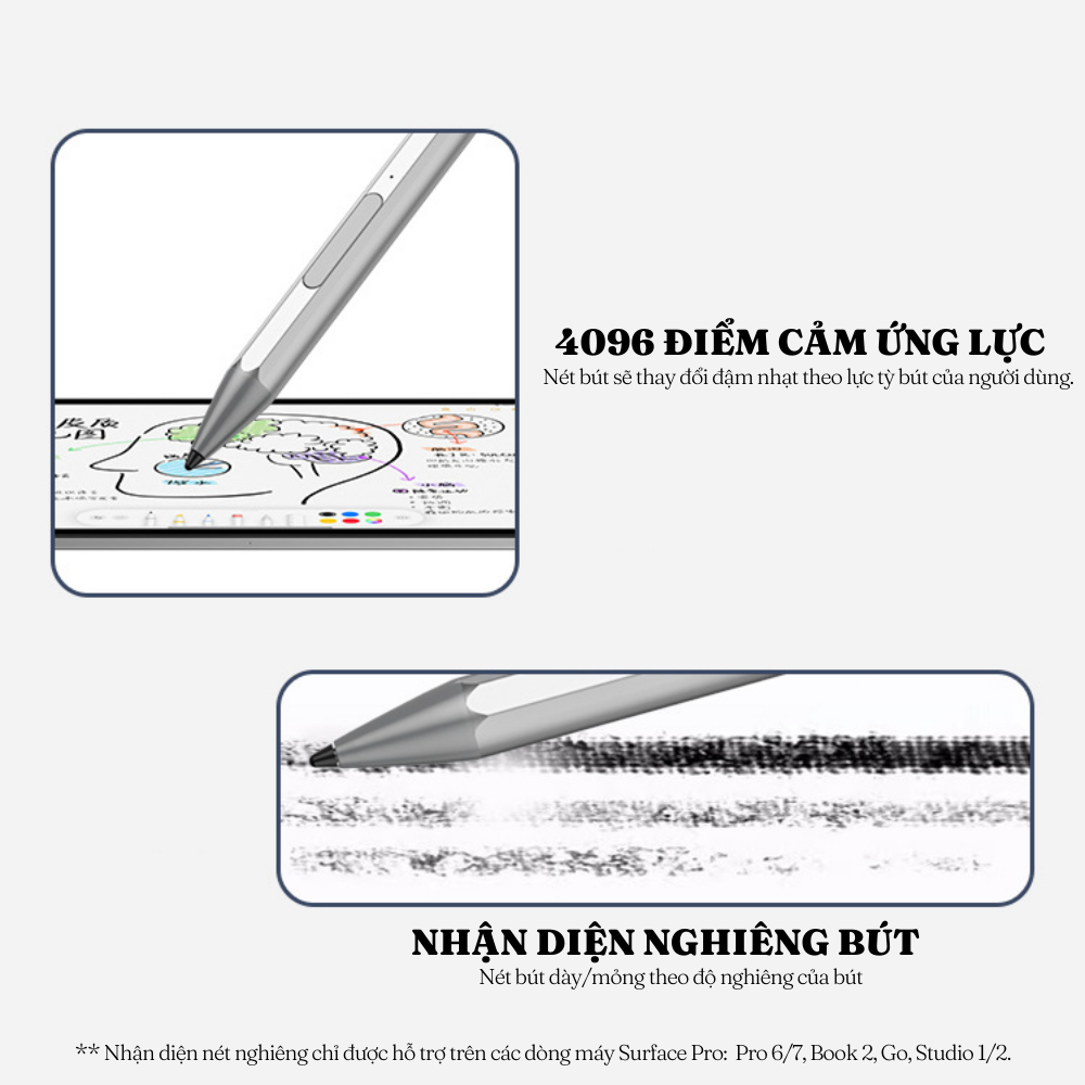 Bút cảm ứng dành cho Surface, Laptop Asus, SONY, HP - Hỗ trợ cảm ứng lực 4096 điểm, chống chạm nhầm trên màn hình