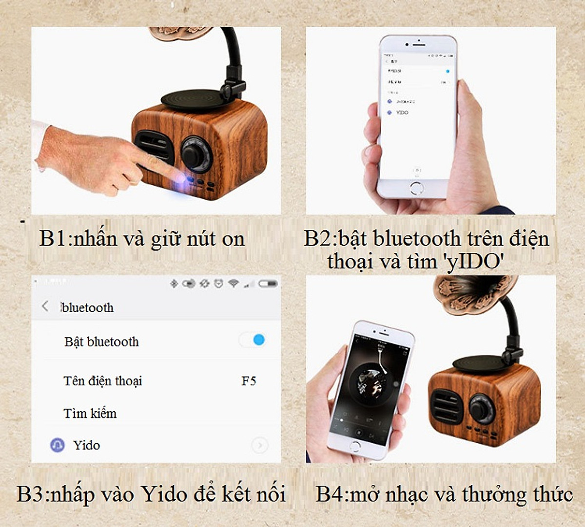 Loa Bluetooth Không Dây Phong Cách Cổ Điển Âm Thanh Siêu Trầm 5W