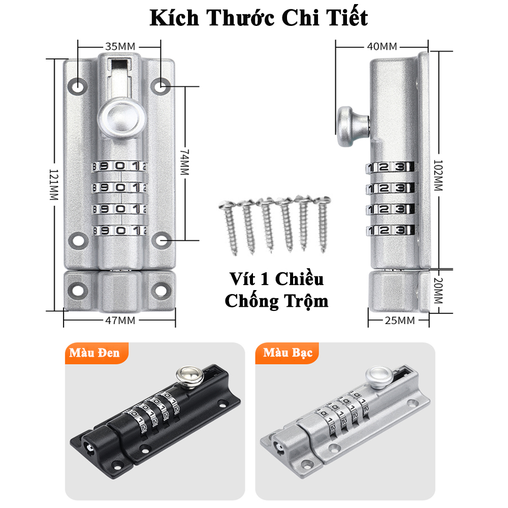 Chốt Cửa Khóa Số Mật Khẩu Cơ KUNBE An Toàn Chắc Chắn