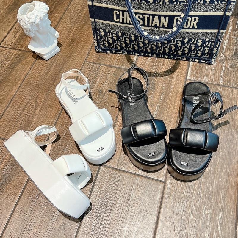 Sandal xuồng khoá gài da mềm cao 6 cm