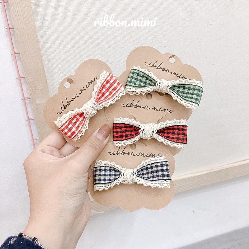 Kẹp Tóc Mái Vải Caro Handmade Ren Cao Cấp Ribbon.mimi Kẹp M