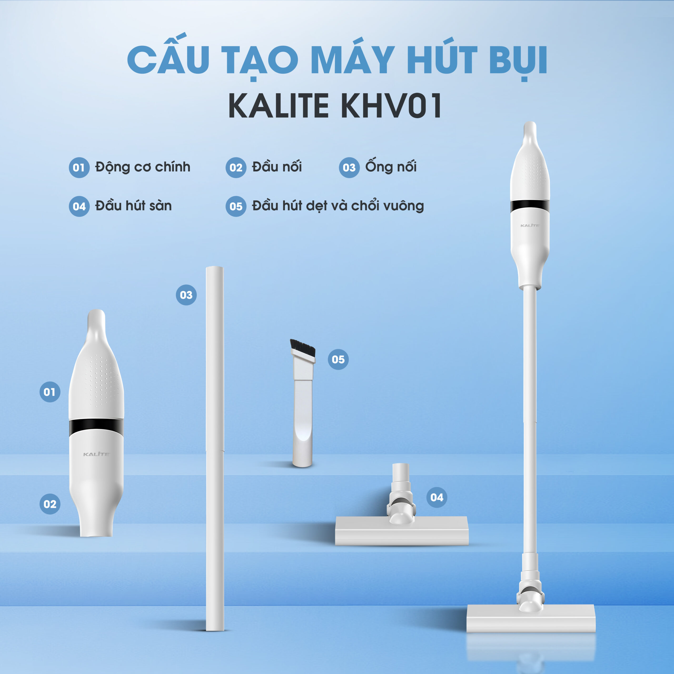 Máy Hút Bụi Cầm Tay Đa Năng Không Dây KALITE KHV01 Bộ Lọc Hepa Pin 2000mAh Dung Tích 0.7L - Hàng Chính Hãng