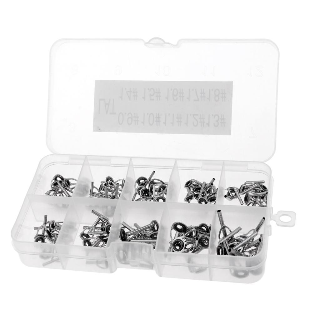 100pcs Rod Repair Kit Fishing Rod Guides Tips Line Rings for Rod Building