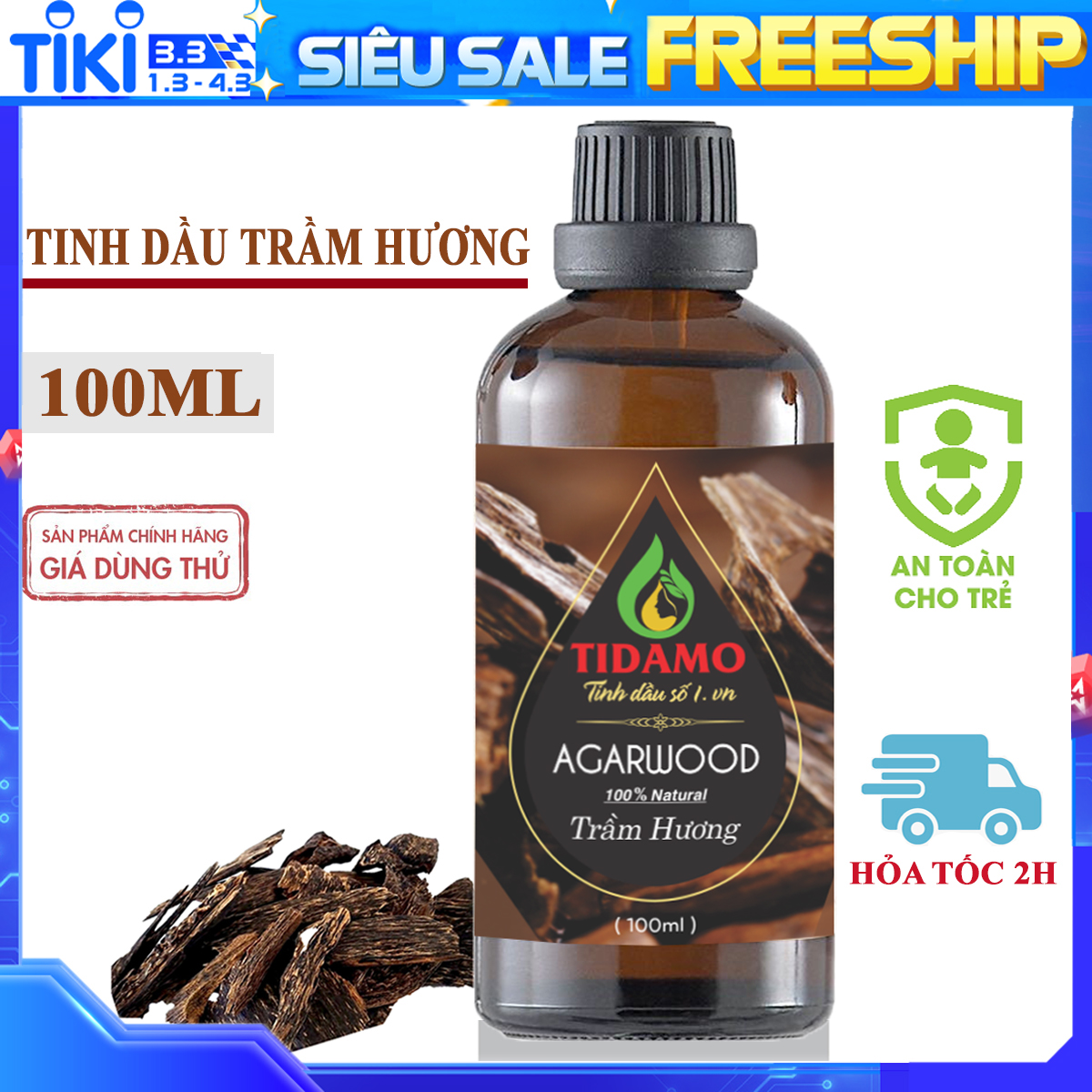 Tinh Dầu Xông Phòng TRẦM HƯƠNG TIDAMO 100ML - Tinh Dầu Trầm Hương Cao Cấp Từ Thiên Nhiên Giúp Bảo Vệ Sức Khỏe, Thư Giãn Và Tĩnh Lặng Tinh Thần - Kiểm Nghiệm Chất Lượng Tại Trung Tâm Quatest 3