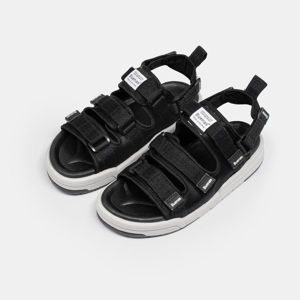 Giày sandal nam nữ unisex đi học quai ngang Buenas Sport 6879 đen ghi đế cao 3 phân