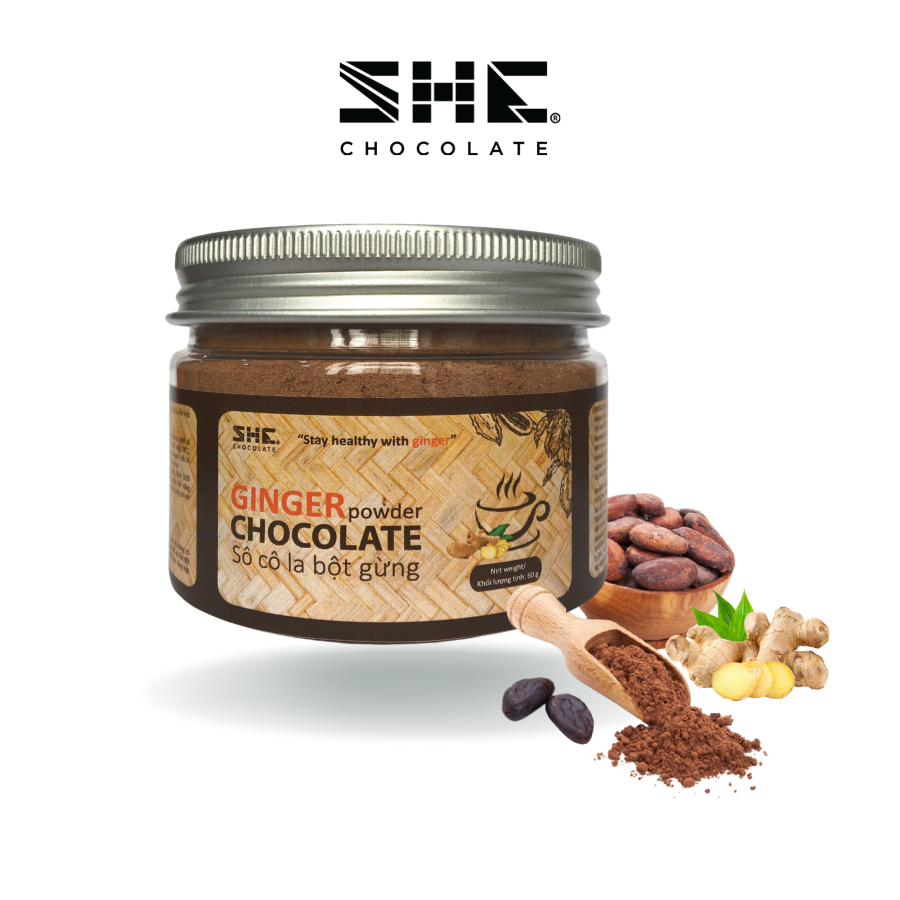 Socola bột Gừng - Hũ pet 60g - SHE Chocolate. Khả năng kháng khuẩn tốt, bổ sung năng lượng và tốt cho sức khỏe. Bổ sung năng lượng, đa dạng vị giác. Quà tặng sức khỏe, quà tặng người thân, dịp lễ