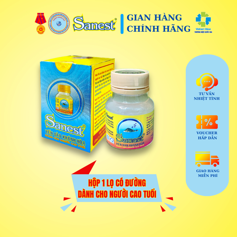 [Combo 15 lọ] Nước Yến sào Khánh Hòa Sanest dành cho người cao tuổi có đường đóng lọ 70 ml