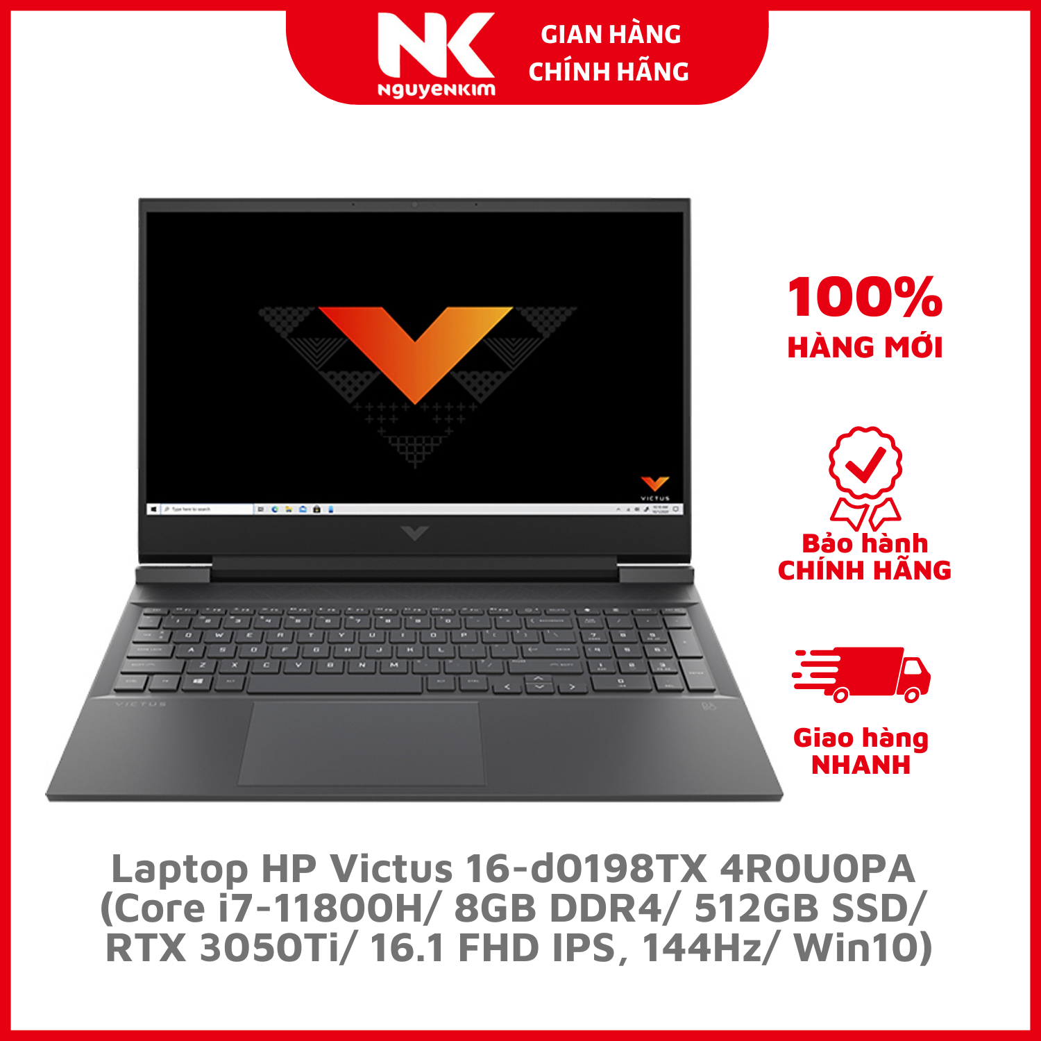 Laptop HP Victus 16-d0198TX 4R0U0PA (Core i7-11800H/ 8GB DDR4/ 512GB SSD/ RTX 3050Ti/ 16.1 FHD IPS, 144Hz/ Win10) - Hàng Chính Hãng