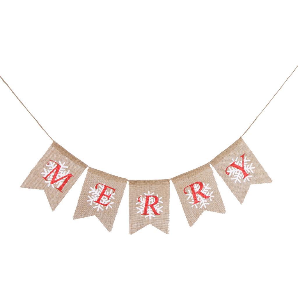 Merry Christmas Snowflake Burlap Bunting Banner Hanging Garland Xmas Decor