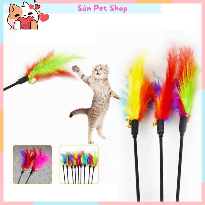 Gậy đồ chơi cho mèo có lông vũ nhiều màu sắc