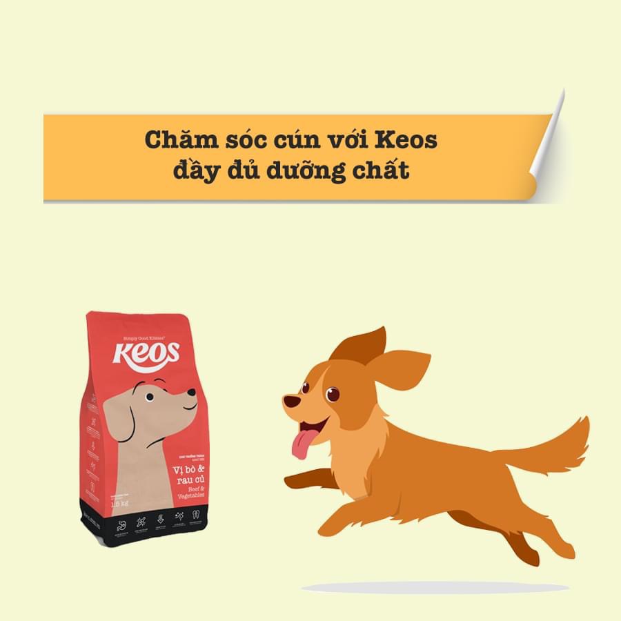 Thức ăn hạt KEOS cho chó lớn vị thịt bò và rau củ gói 400g - 1.5kg