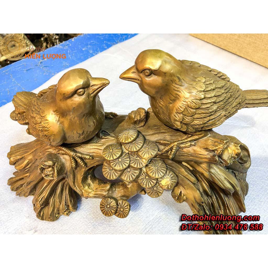 Đôi Chim Uyên Ương Trên Cành Bằng Đồng Cao 20cm