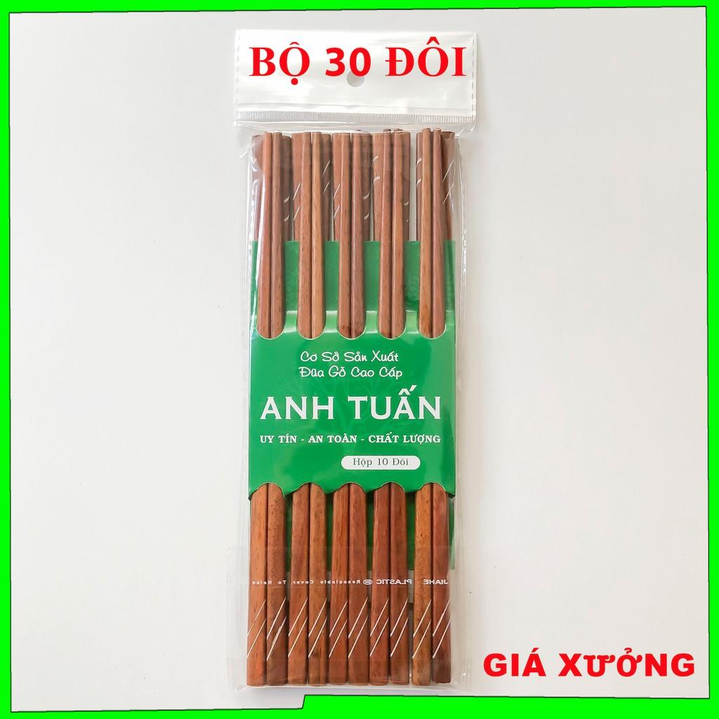 Bộ 30 đôi đũa KHẢM đũa gỗ ăn cơm cao cấp đũa gỗ CẨM HỒNG, đũa đẹp tự nhiên không hoá chất, không cong vênh