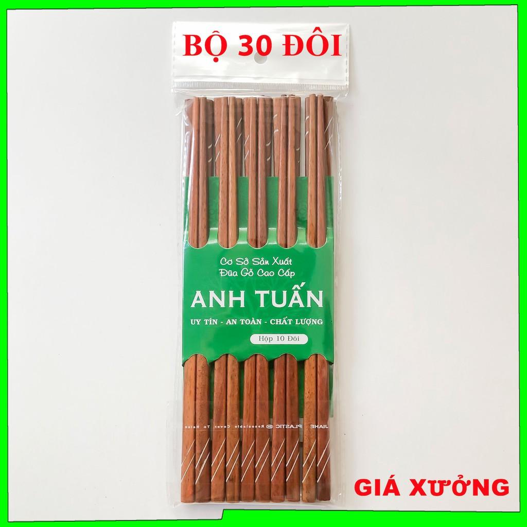 Bộ 30 đôi đũa KHẢM đũa gỗ ăn cơm cao cấp đũa gỗ CẨM HỒNG, đũa đẹp tự nhiên không hoá chất, không cong vênh