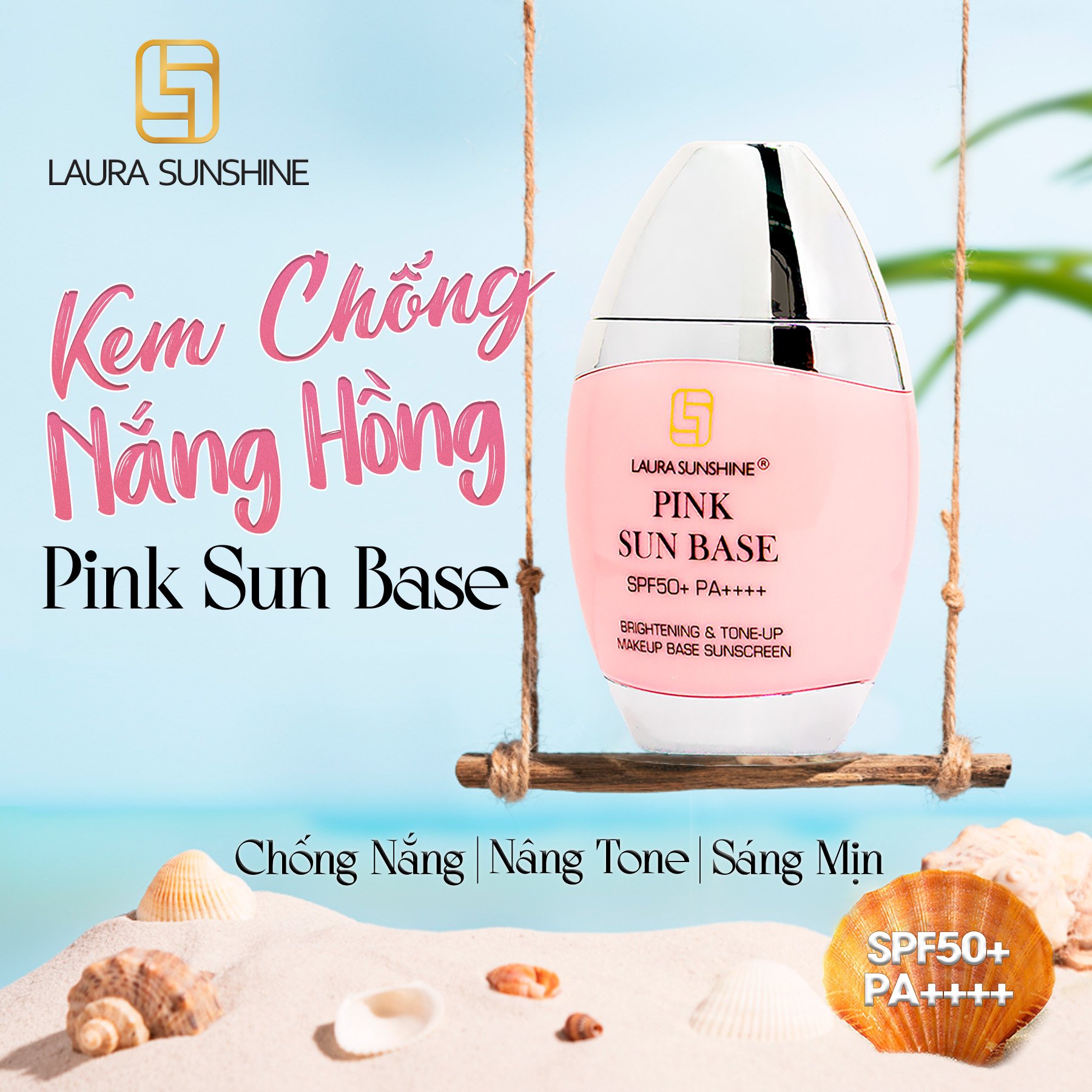 Kem chống nắng kiêm kem lót nâng tông da Nhật Kim Anh Laura Sunshine Pink Sun 50ml