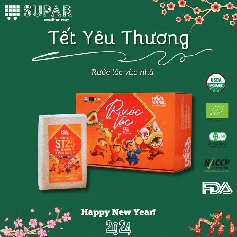 (Hộp Quà Tết) Gạo hữu cơ Hoa Nắng ST25 Thùng 5kg