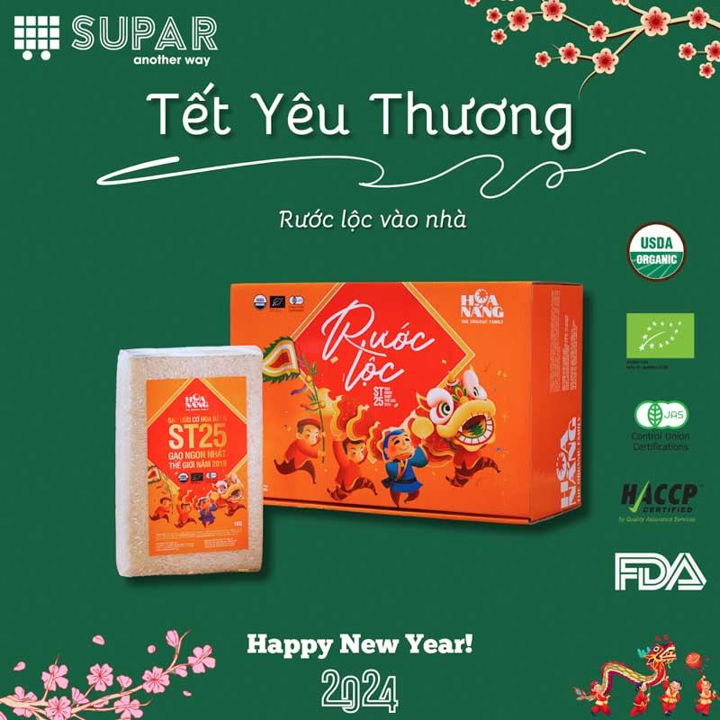 (Hộp Quà Tết) Gạo hữu cơ Hoa Nắng ST25 Thùng 5kg