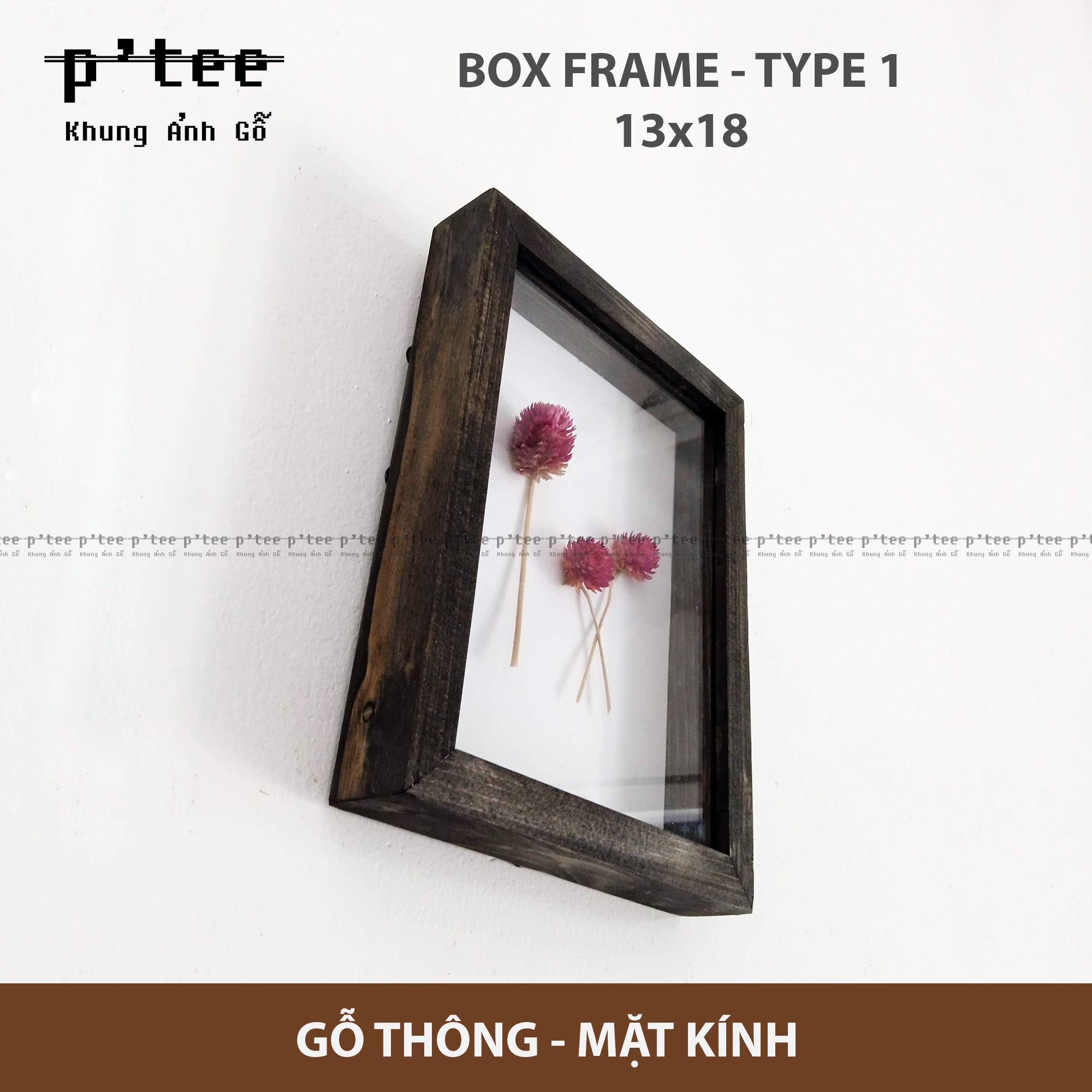 Khung ảnh 13x18 Box 1 Vintage - Khung hình gỗ thông mặt kính - Khung ảnh gỗ P'Tee