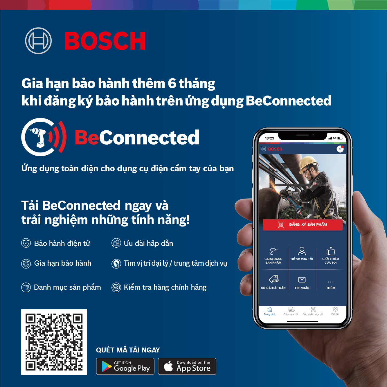 Máy khoan động lực dùng pin Bosch GSB 185-LI và Phụ kiện