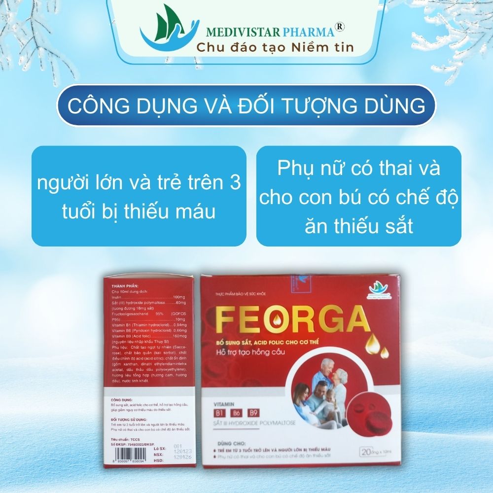 Sắt Dạng Nước Feorga Dành Cho Bà Bầu, Nguyên Liệu Thụy Sĩ, Hộp 20 Ống x 10ml