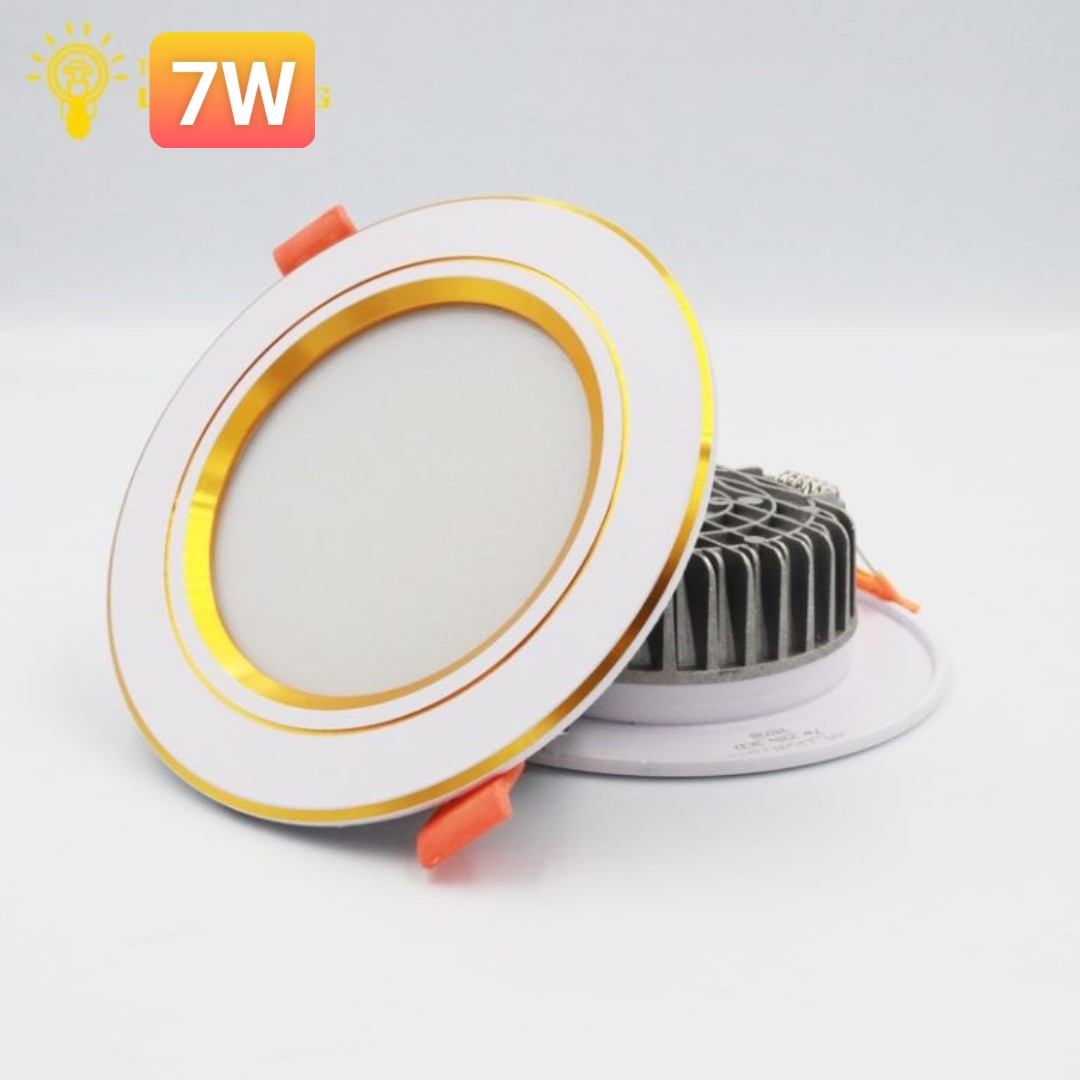Combo 10 đèn âm trần 7w viền vàng 3 chế độ sáng