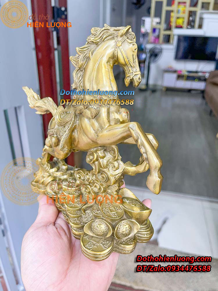 Tượng Ngựa Cưỡi Mây Bệ Tiền Bằng Đồng Nguyên Chất Kích Thước 24x9x20cm, Nặng 1,5kg - Đồ Thờ Hiên Lượng