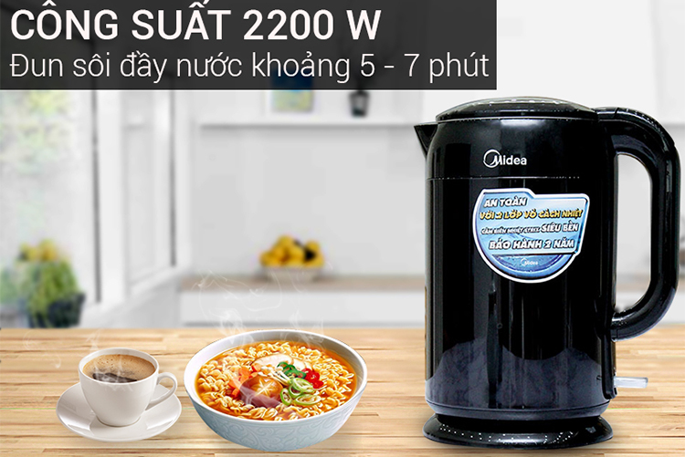 Bình Đun Siêu Tốc Midea MK-317DB (1.7L) - Đen - Hàng Chính Hãng