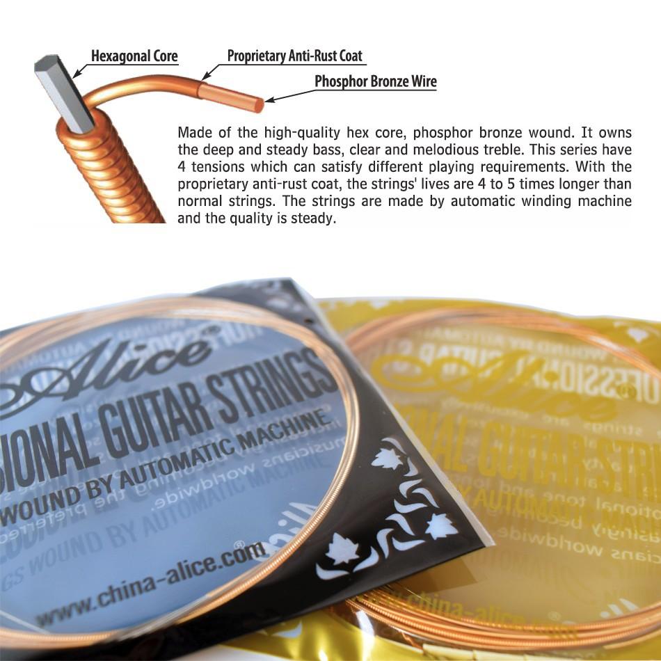 Bộ 6 dây Guitar Acoustic Phosphor Bronze  Alice AW436,  AW436 Acoustic Guitar String Set, Phosphor Bronze