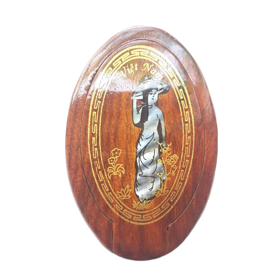 Gương trang điểm gỗ hương khảm xà cừ Dài 10,5cm, Rộng 7cm