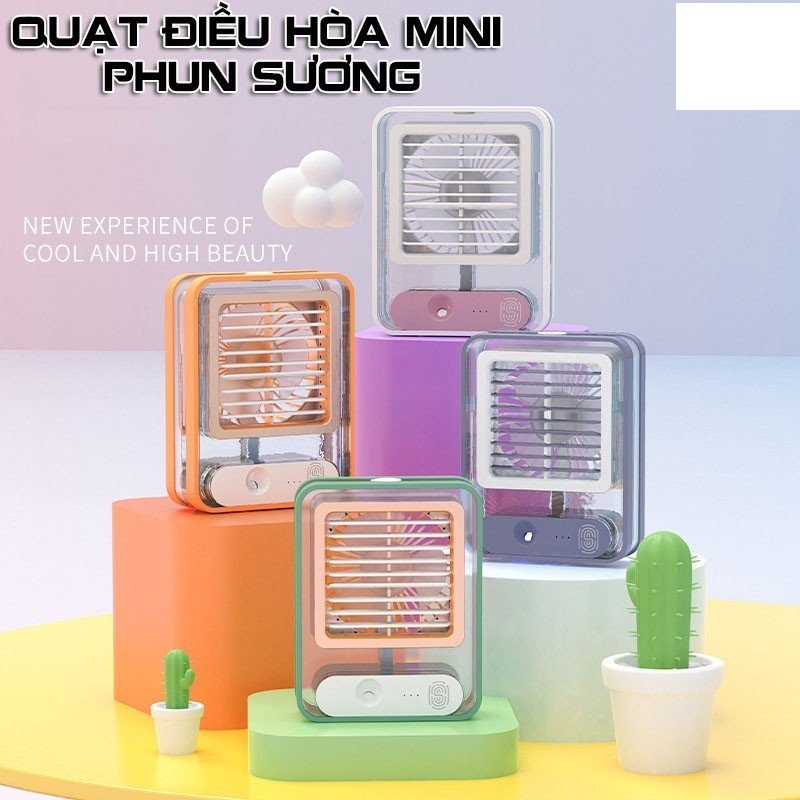 QUẠT CẢM ỨNG ĐIỀU HÒA MINI 3 TỐC ĐỘ GIÓ LÀM MÁT NHANH, NGĂN CHỨA ĐÁ DUNG TÍCH 150ML - QUẠT ĐỂ BÀN TRONG SUỐT TÍCH HỢP ĐÈN NGỦ ĐẶT BÀN SANG XỊN
