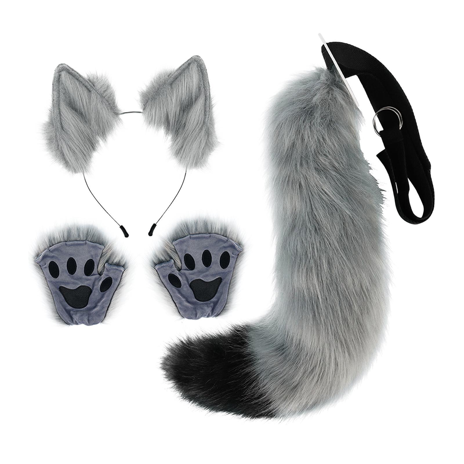 Ears and Tail with Gloves Plush Hair Hoop for Performance Carnival Dance