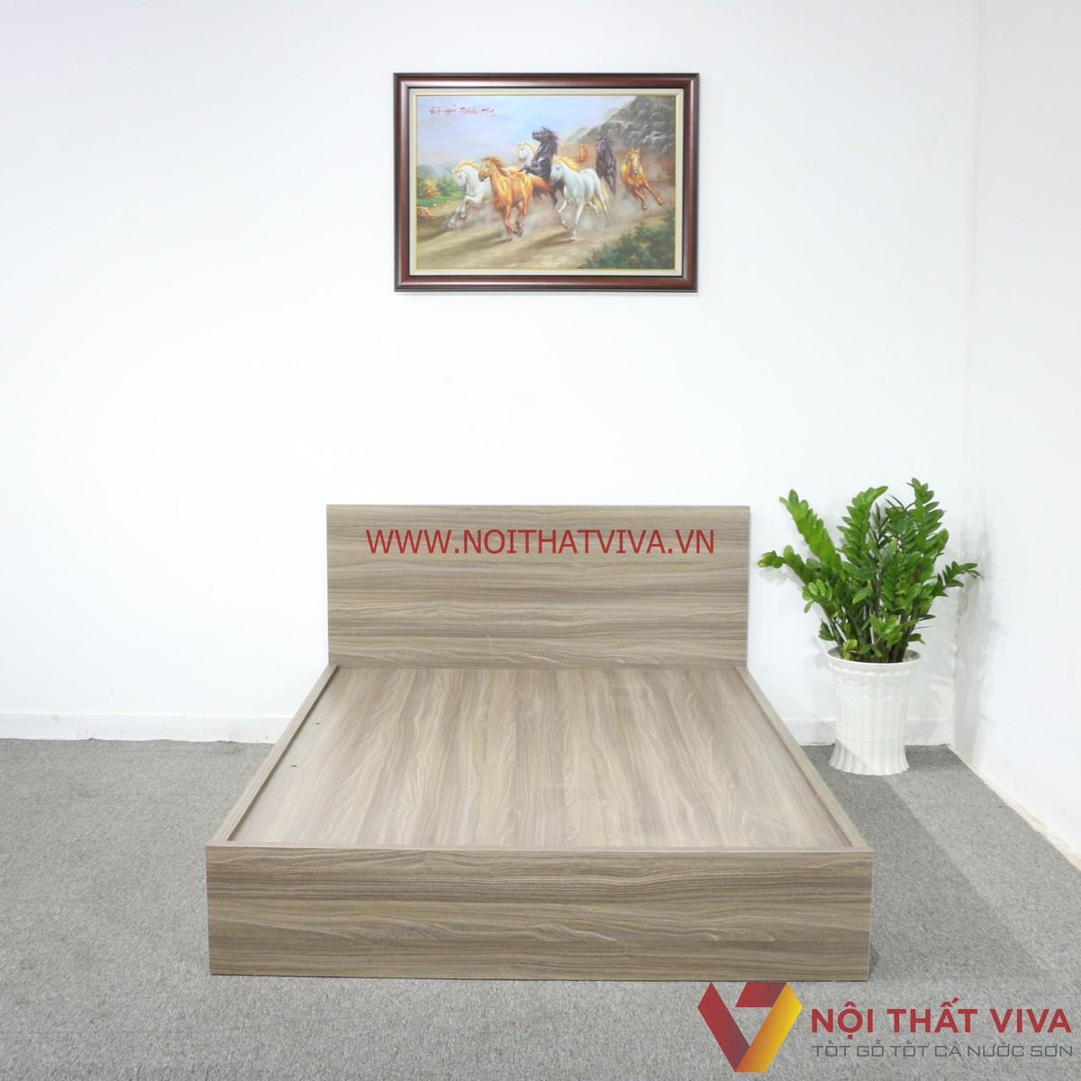 Giường Ngủ Gỗ MDF Melamine Màu Xám Vân Gỗ Đẹp Giá Rẻ